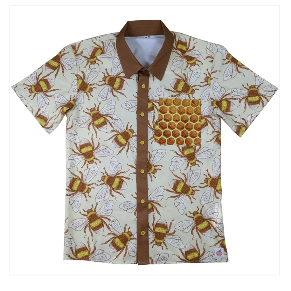 Sleepy Peach Bumble Bee Button Up Size Large (Unisex Sizing, see below)